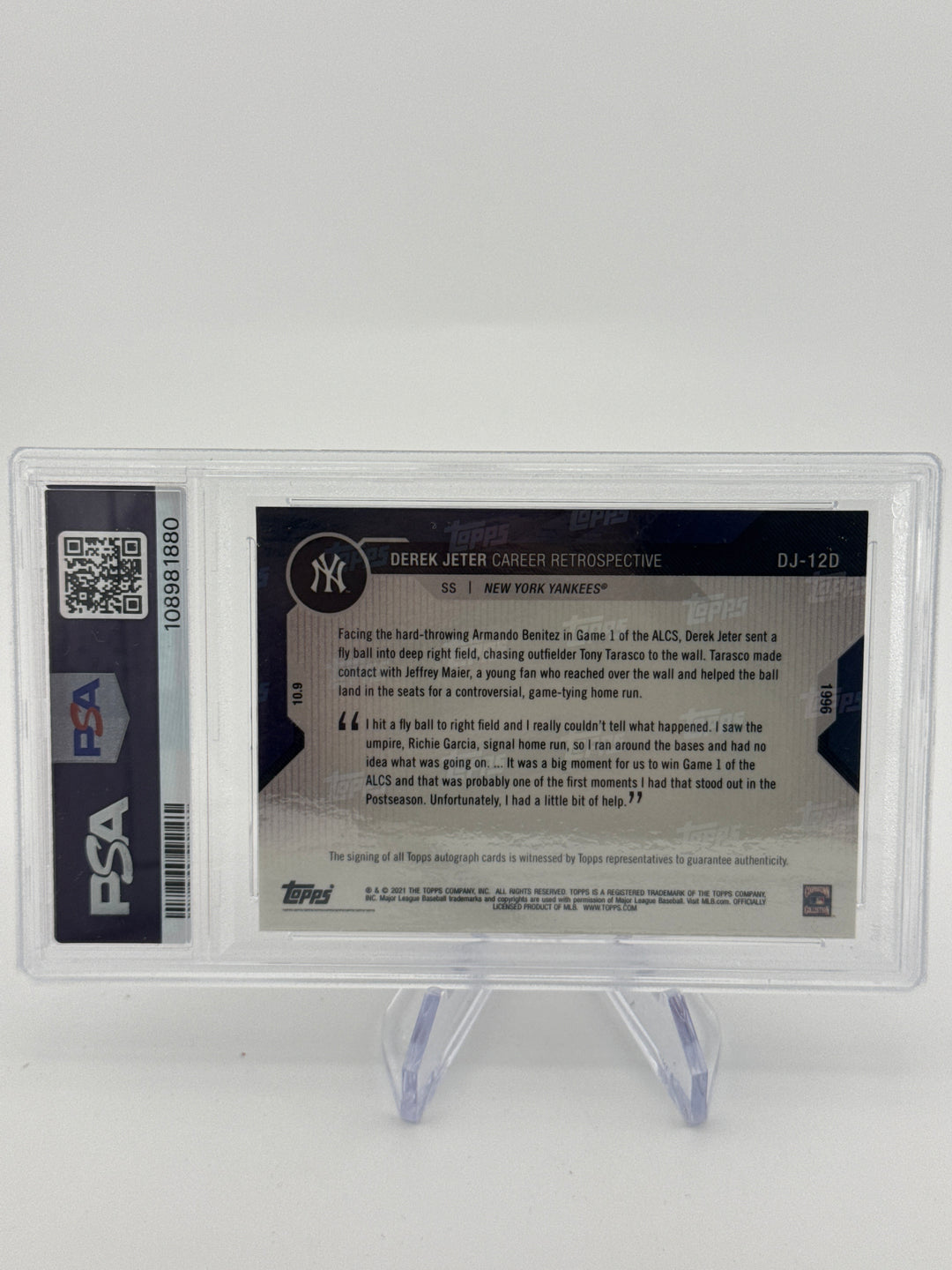 Derek Jeter 2020 Topps Now Chrome Career Retrospective Red Auto, 9/10, PSA 9 Mint, PSA 10 Gem Mint Auto