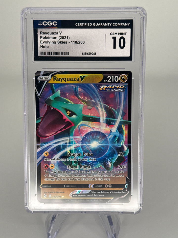 Pokemon TCG 2021 Rayquaza V Evolving Skies Holo, 110/203, CGC 10 Gem Mint