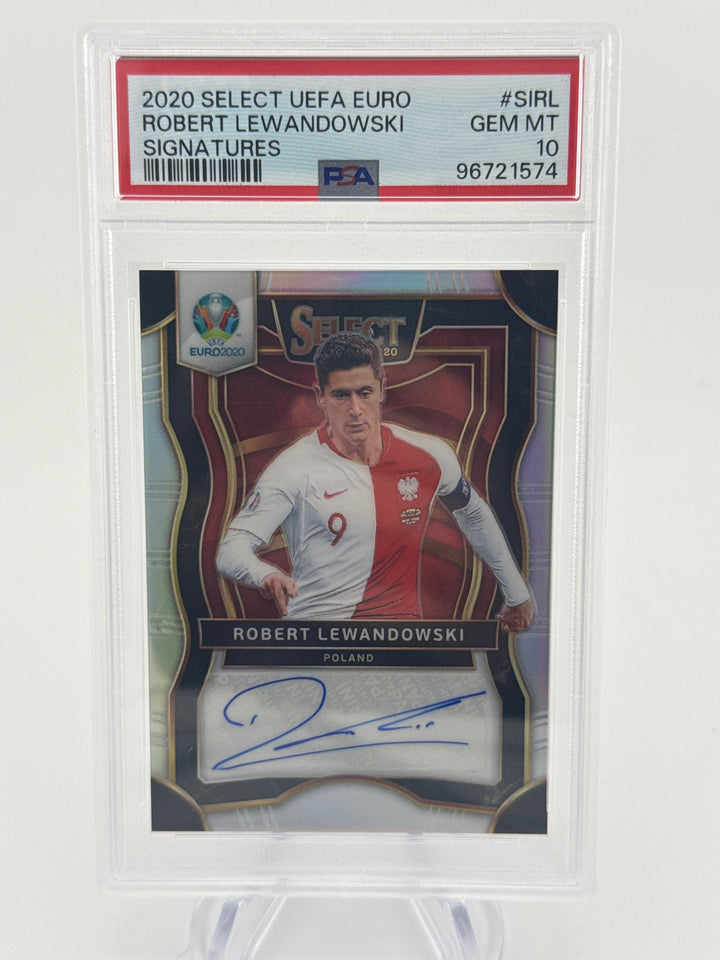 Robert Lewandowski 2020 Panini Select Euro 2020 Silver Auto, PSA 10 Gem Mint