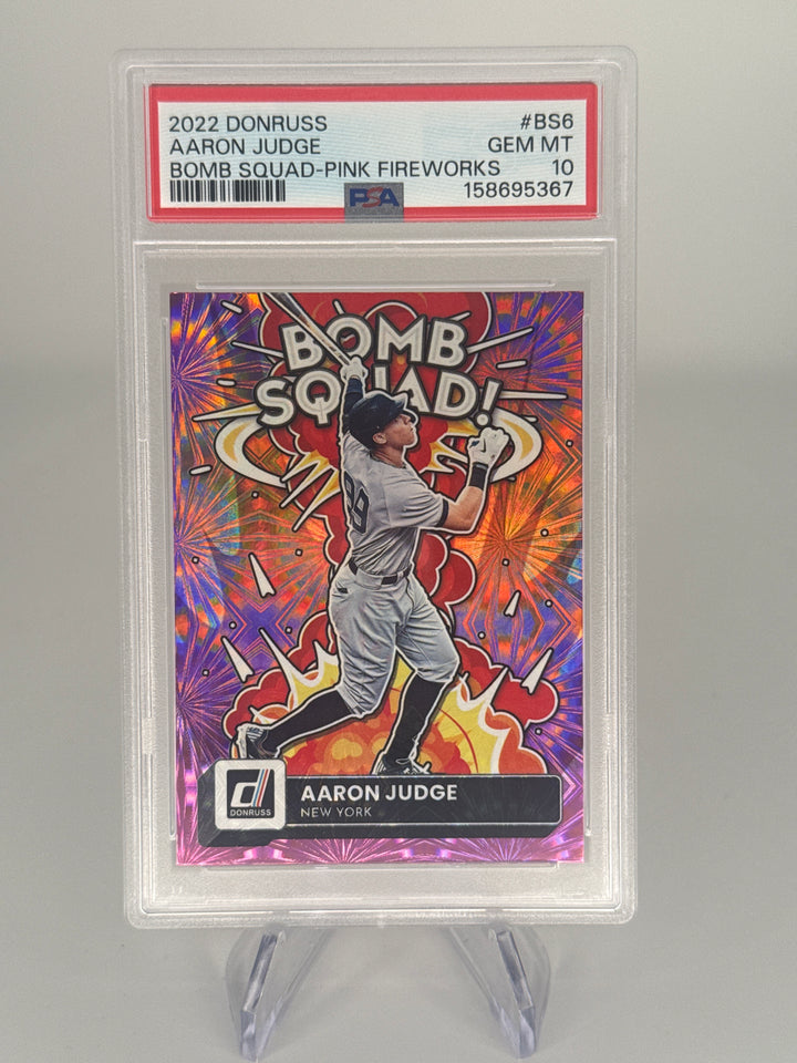 Aaron Judge 2022 Panini Donruss Bomb Squad Pink Fireworks, PSA 10 Gem Mint