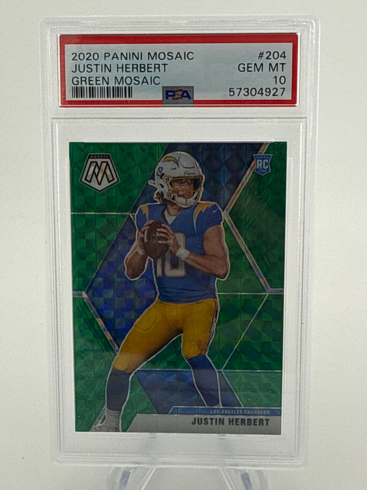 Justin Herbert 2020 Panini Mosaic Green Mosaic Rookie, PSA 10 Gem Mint
