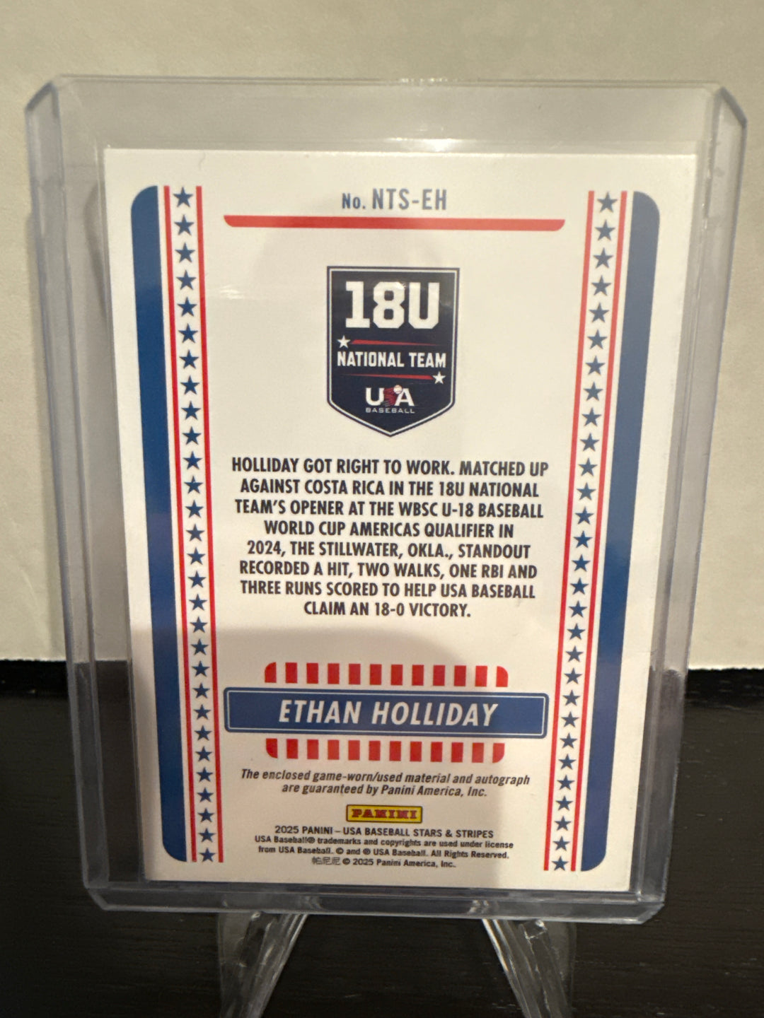 Ethan Holliday 2025 Panini USA Stars & Stripes Patch Auto, 100/199