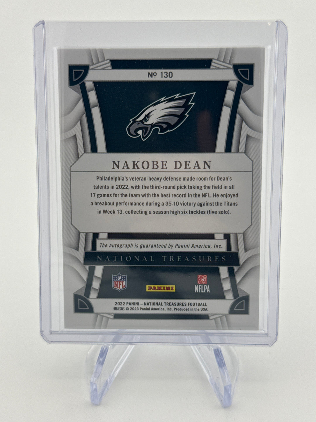 Nakobe Dean 2022 Panini National Treasures Rookie Auto, 76/99
