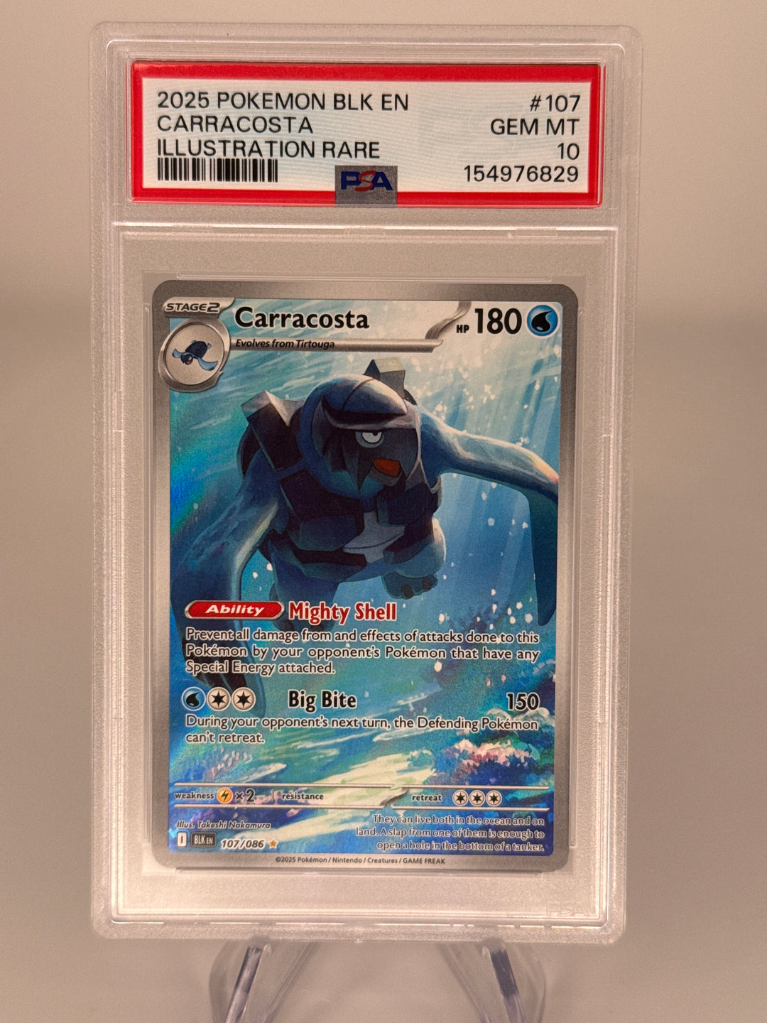 Pokemon TCG 2025 Carracosta Black Bolt Full Art Illustration Rare, 107/086, PSA 10 Gem Mint