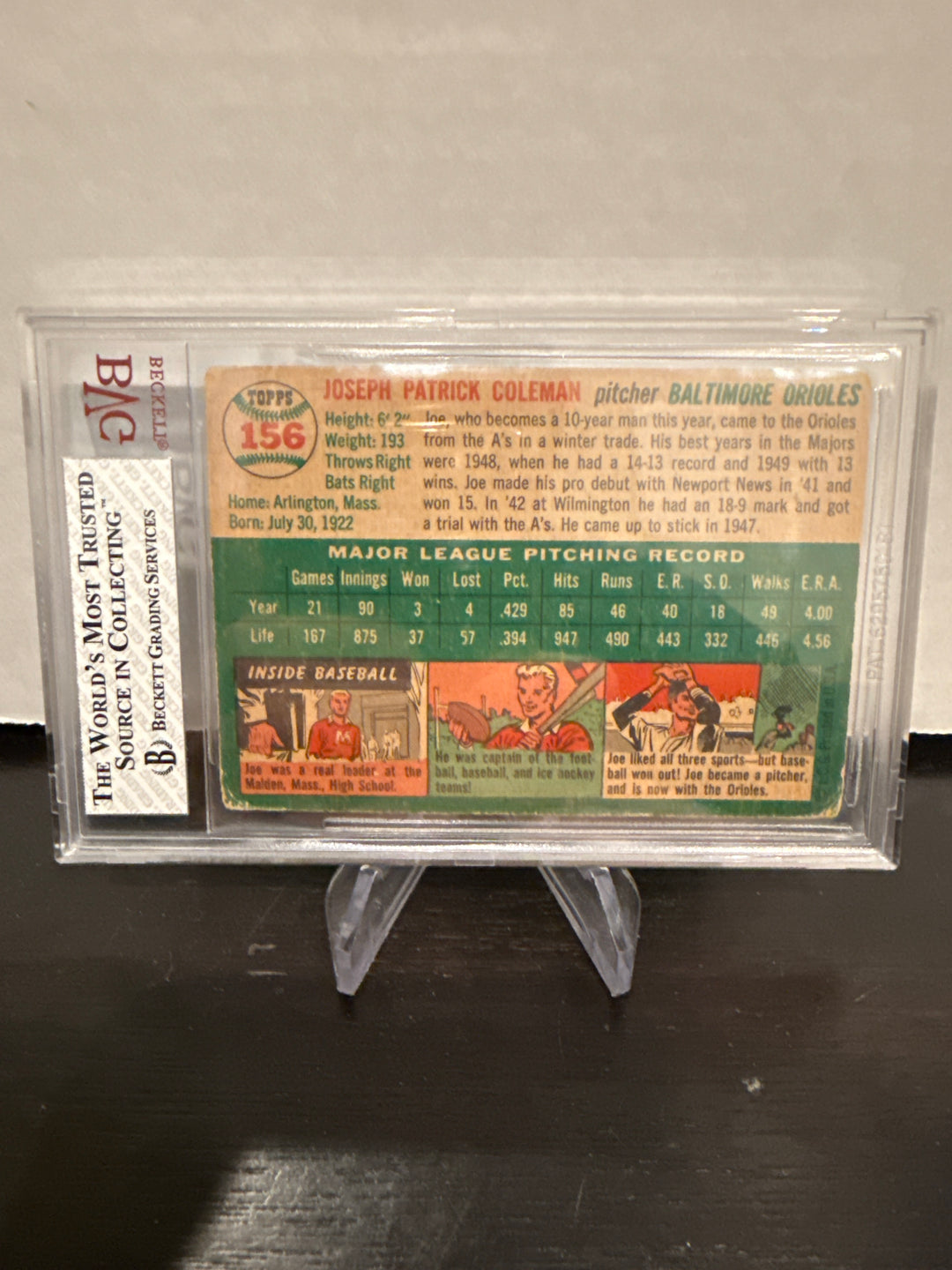 Joe Coleman 1954 Topps, BVG 2