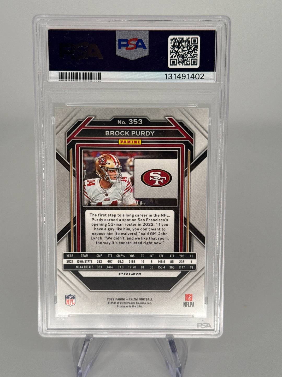 Brock Purdy 2022 Panini Prizm Orange Ice Rookie, PSA 10 Gem Mint