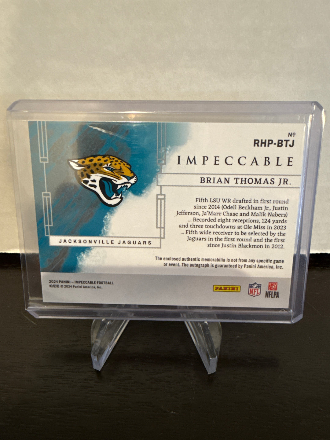 Brian Thomas Jr 2024 Panini Impeccable Rookie Dual Patch Auto, 02/75