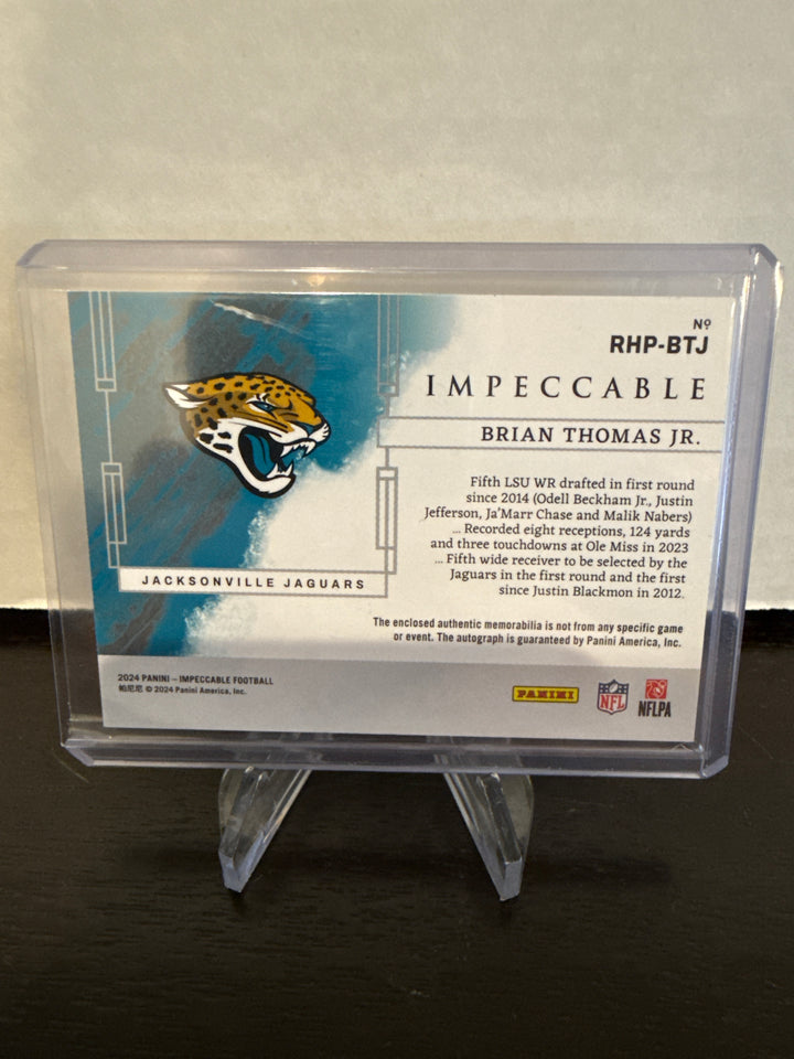 Brian Thomas Jr 2024 Panini Impeccable Rookie Dual Patch Auto, 02/75