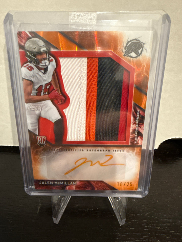 Jalen McMillan 2025 Topps Resurgence Rookie Patch Auto Orange, 10/25