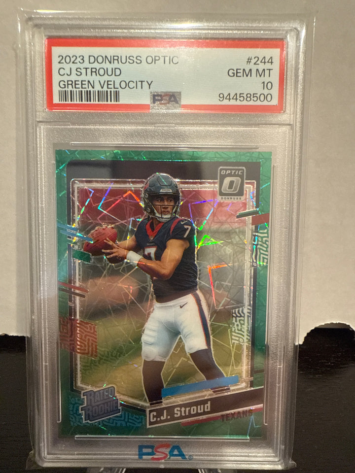 CJ Stroud 2023 Panini Donruss Optic Green Velocity Rookie, PSA 10 Gem Mint