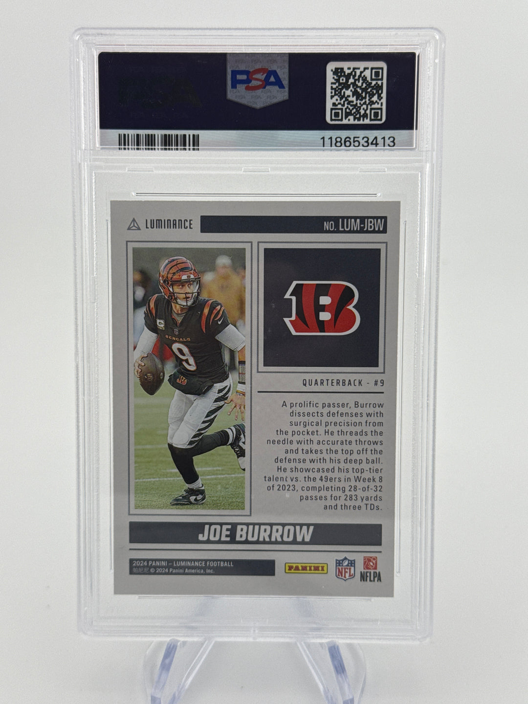 Joe Burrow 2024 Panini Luminance Luminosity SSP Case Hit, PSA 10 Gem Mint