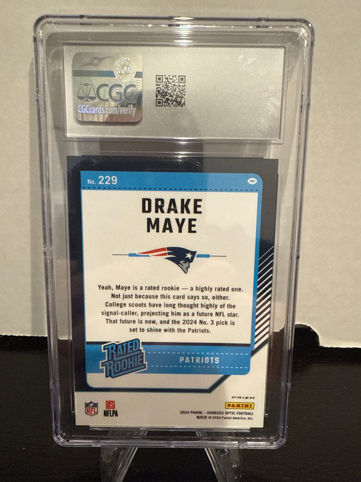 Drake Maye 2024 Panini Donruss Optic Blue Hyper Rookie, CGC 10 Gem Mint