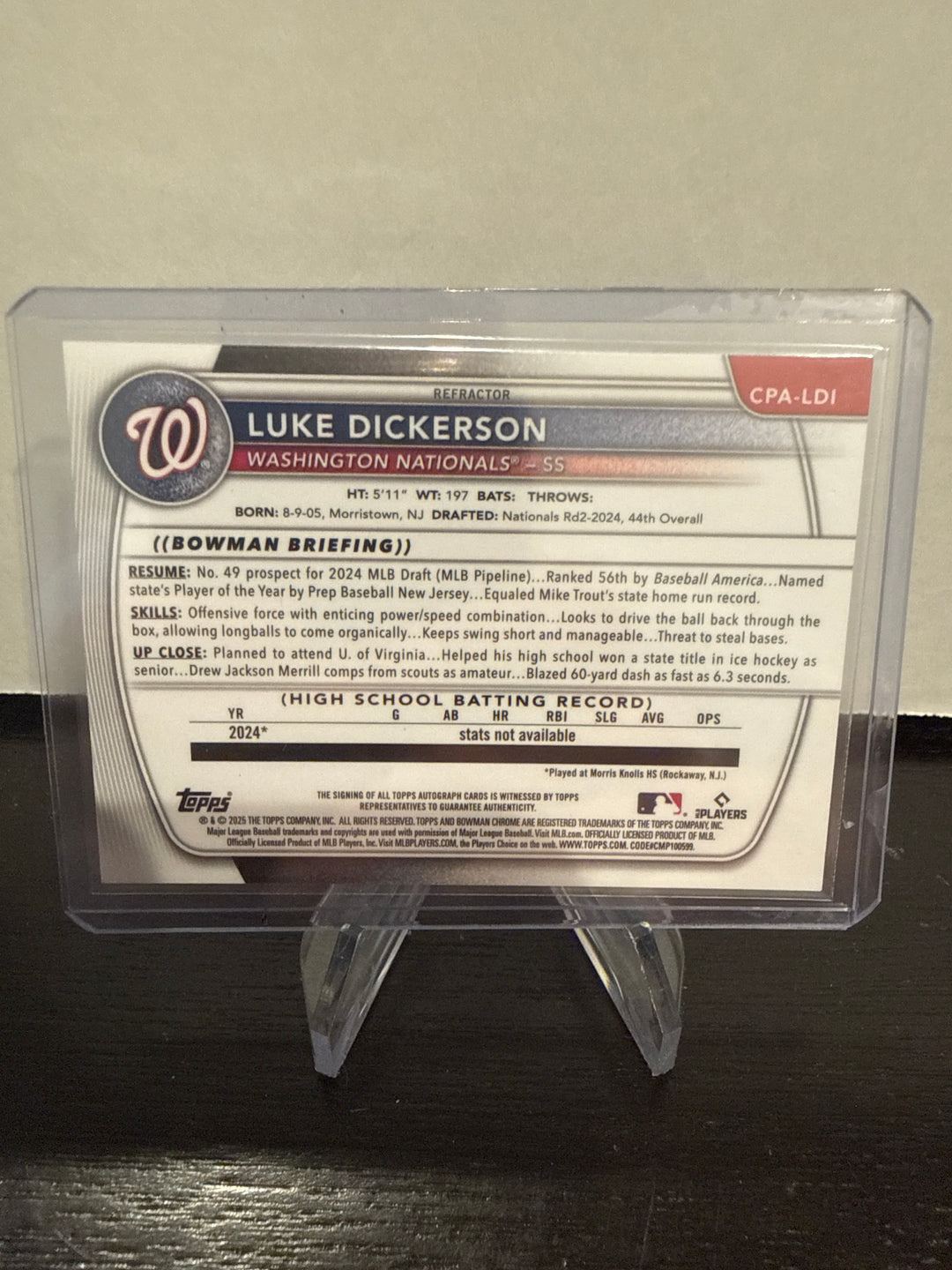 Luke Dickerson 2025 Bowman Chrome 1st Auto Refractor, 089/499