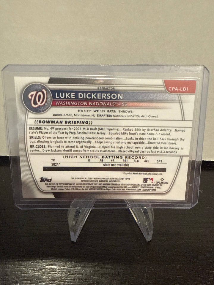 Luke Dickerson 2025 Bowman Chrome 1st Auto Refractor, 089/499