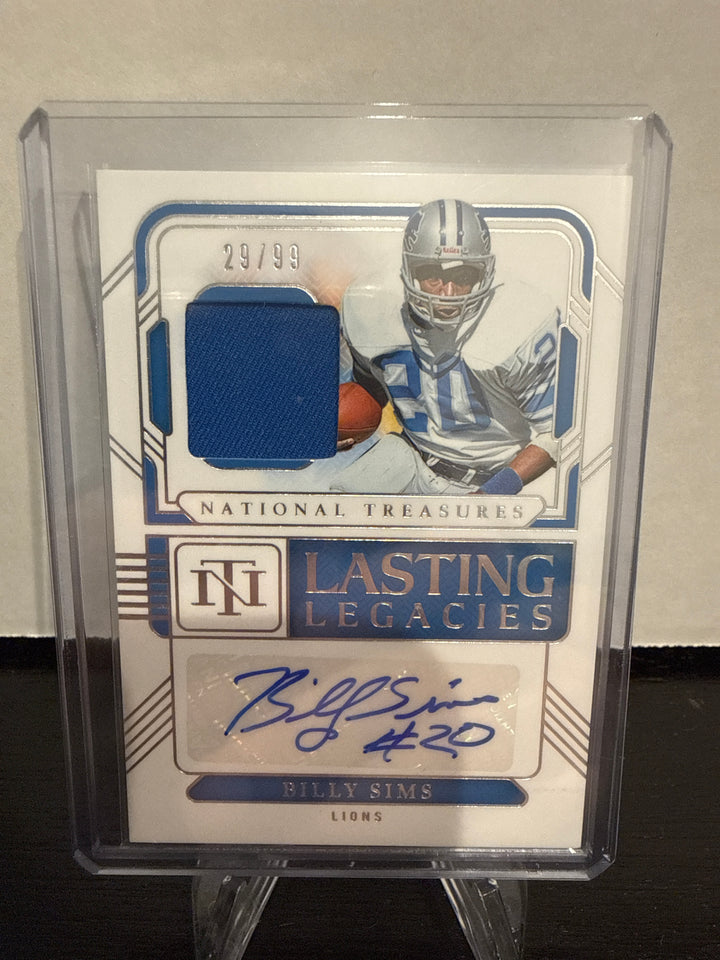 Billy Sims 2024 Panini National Treasures Lasting Legacies Patch Auto, 29/99