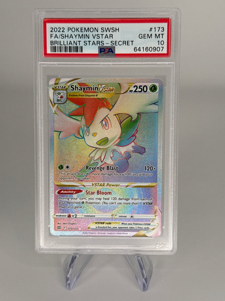 Pokemon TCG 2022 Shaymin Vstar Brilliant Stars Secret Rare, 173/172, PSA 10 Gem Mint