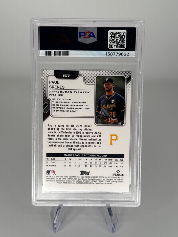 Paul Skenes 2025 Topps Pristine Blue Refractor, 65/75, PSA 9 Mint