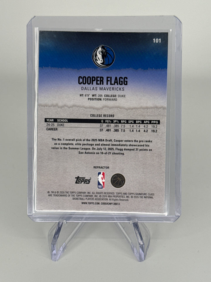 Cooper Flagg 2025 Topps Signature Class Chrome Rookie Refractor