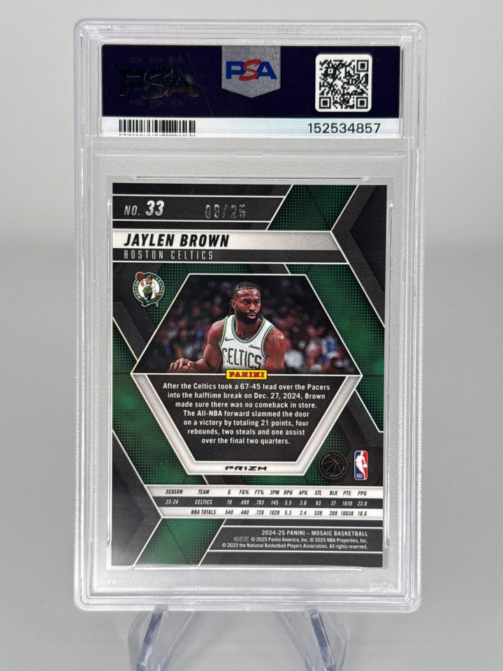 Jaylen Brown 2024 Panini Mosaic International White Prizm, 08/25, PSA 10 Gem Mint