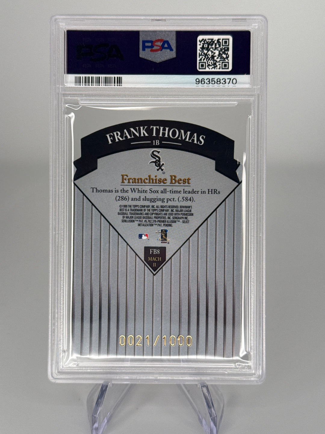 Frank Thomas 1999 Bowman's Best Franchise Best Mach II, 0021/1000, PSA 8