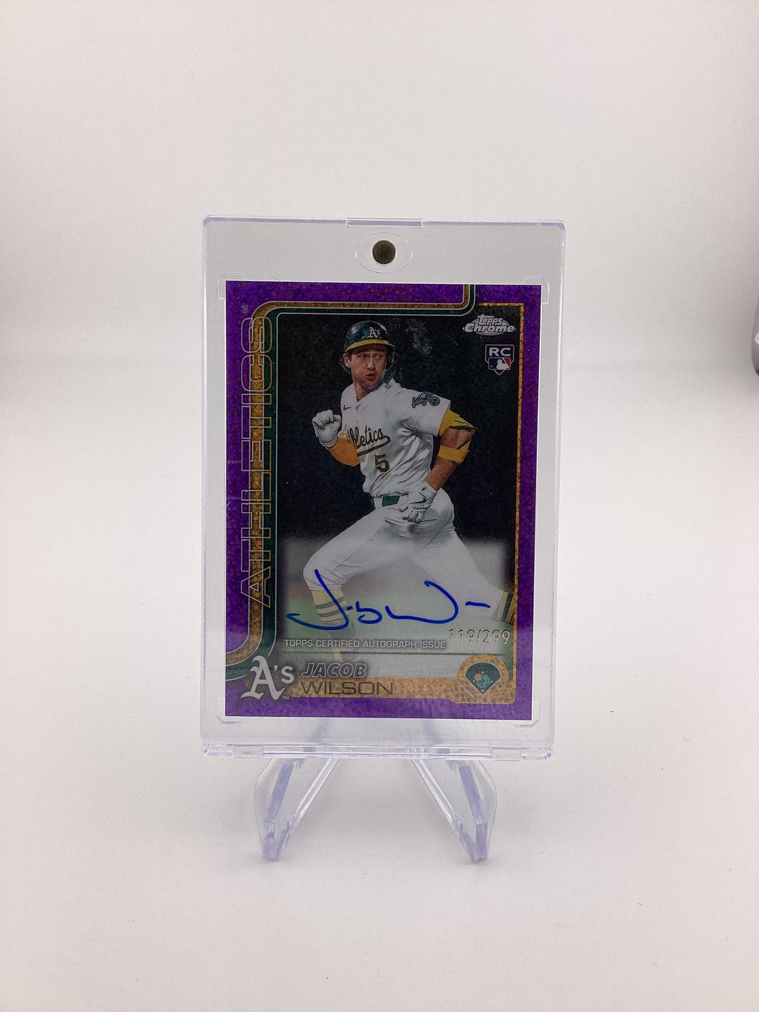 Jacob Wilson 2025 Topps Chrome Purple Mini Speckle Refractor Rookie Auto, 119/299