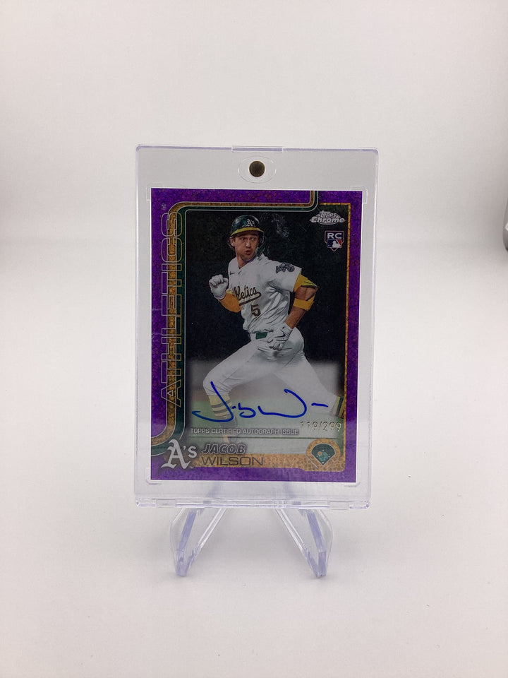 Jacob Wilson 2025 Topps Chrome Purple Mini Speckle Refractor Rookie Auto, 119/299