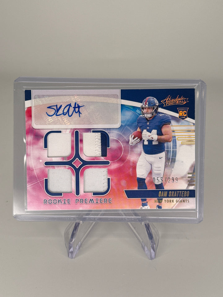 Cam Skattebo 2025 Panini Absolute Rookie Premier Quad Patch Auto, 055/299