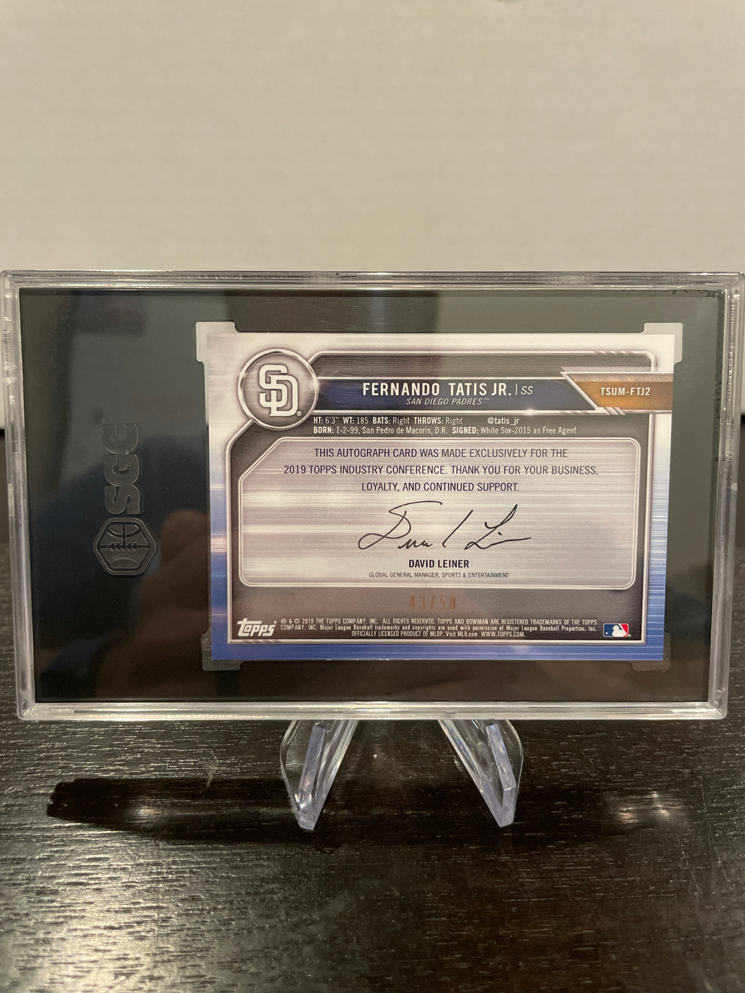 Fernando Tatis Jr 2019 Topps Industry Conference Auto, 43/50, SGC 10 Gem Mint