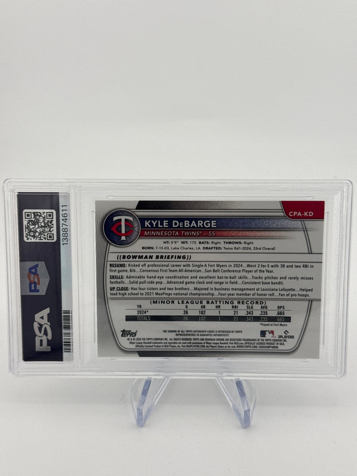 Kyle DeBarge 2025 Bowman Chrome Prospects Green Reptilian 1st Auto, 74/99, PSA 9 Mint