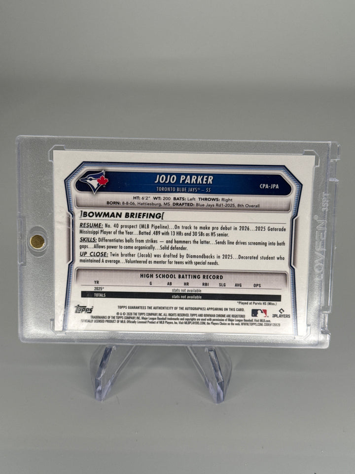 Jojo Parker 2026 Bowman Chrome Green Reptilian Prospect Auto, 85/99