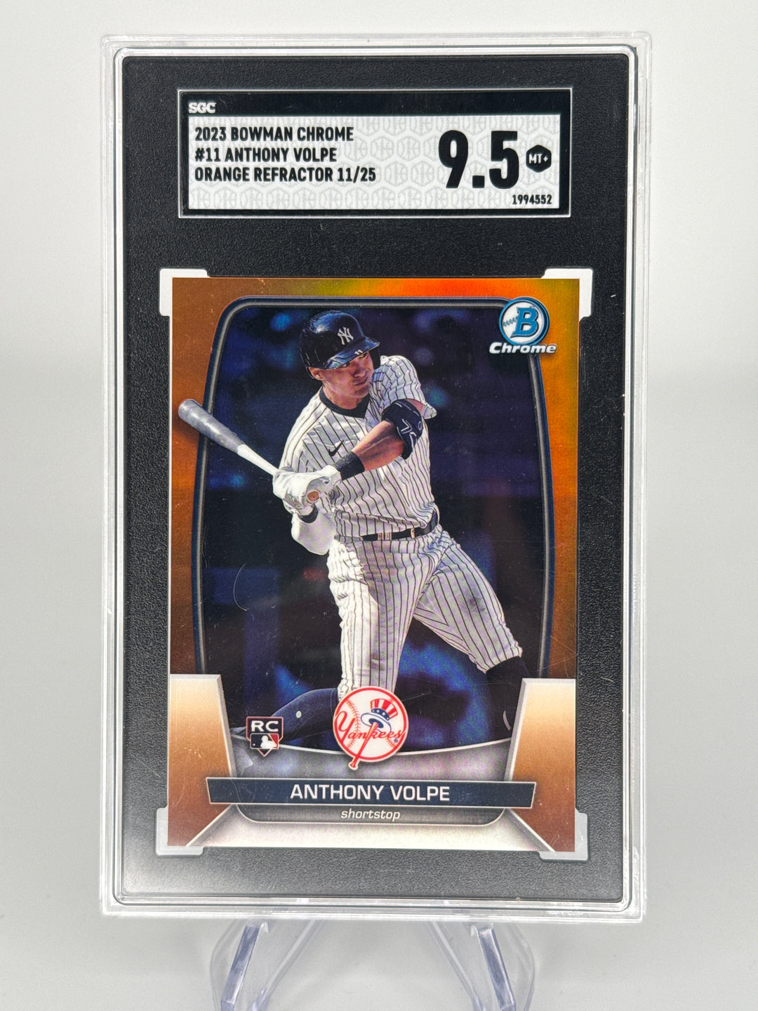 Anthony Volpe 2023 Bowman Chrome Orange Refractor Rookie, 11/25, SGC 9.5 Gem Mint