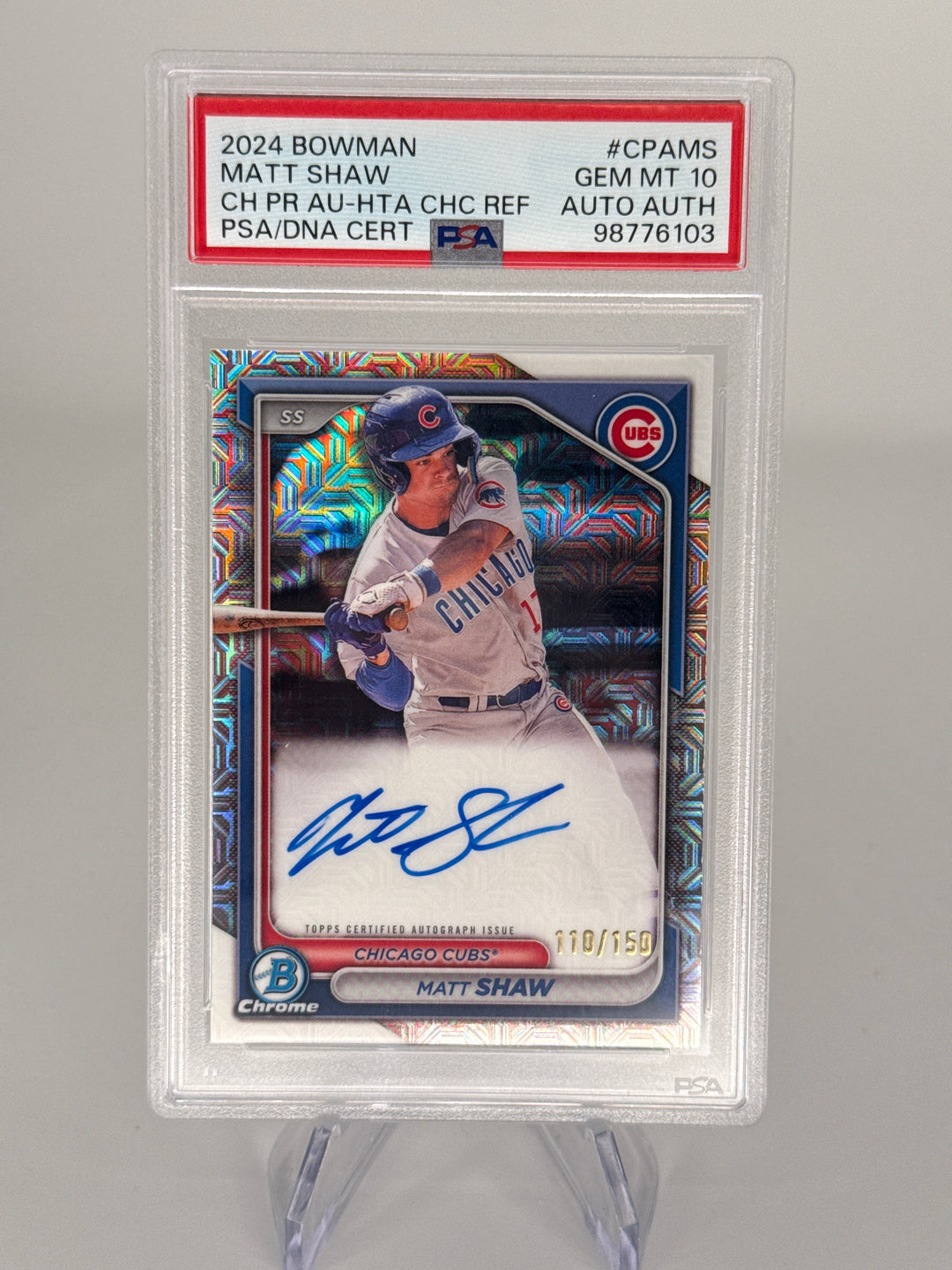 Matt Shaw 2024 Bowman Chrome HTA Choice Refractor Auto, 110/150, PSA 10 Gem Mint