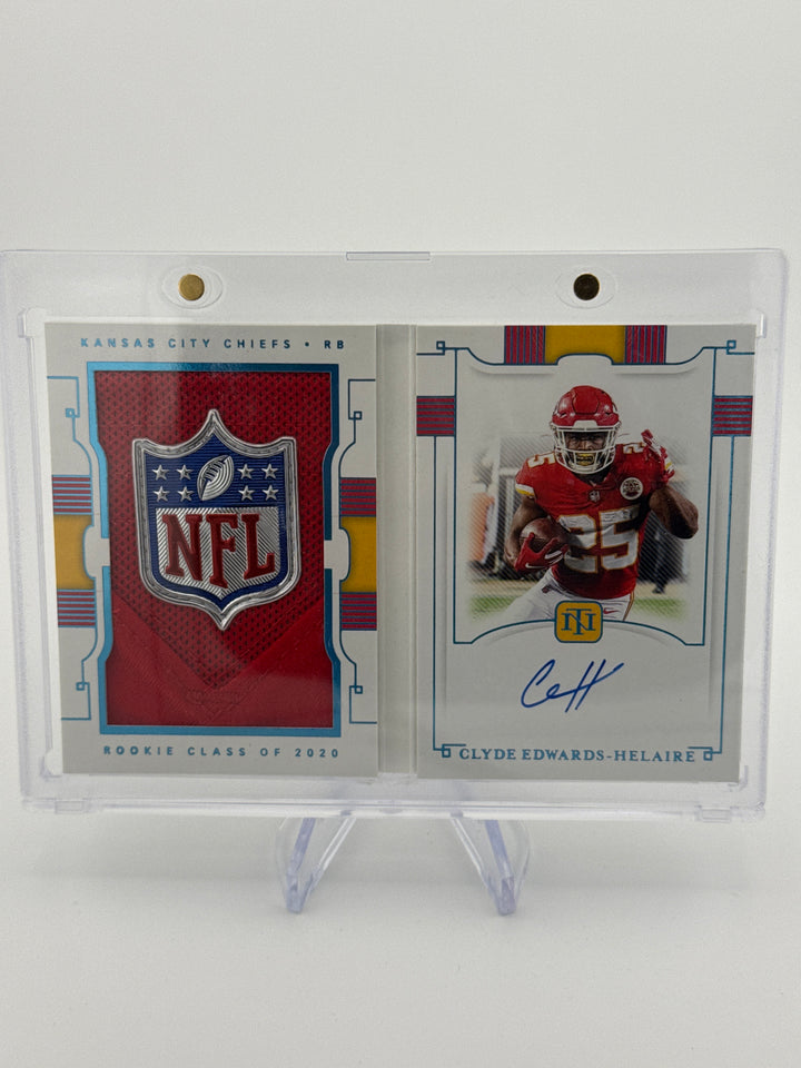 Clyde Edwards-Helaire 2020 Panini National Treasures Rookie Jumbo Prime Signatures 1/1 Shield/Auto Booklet
