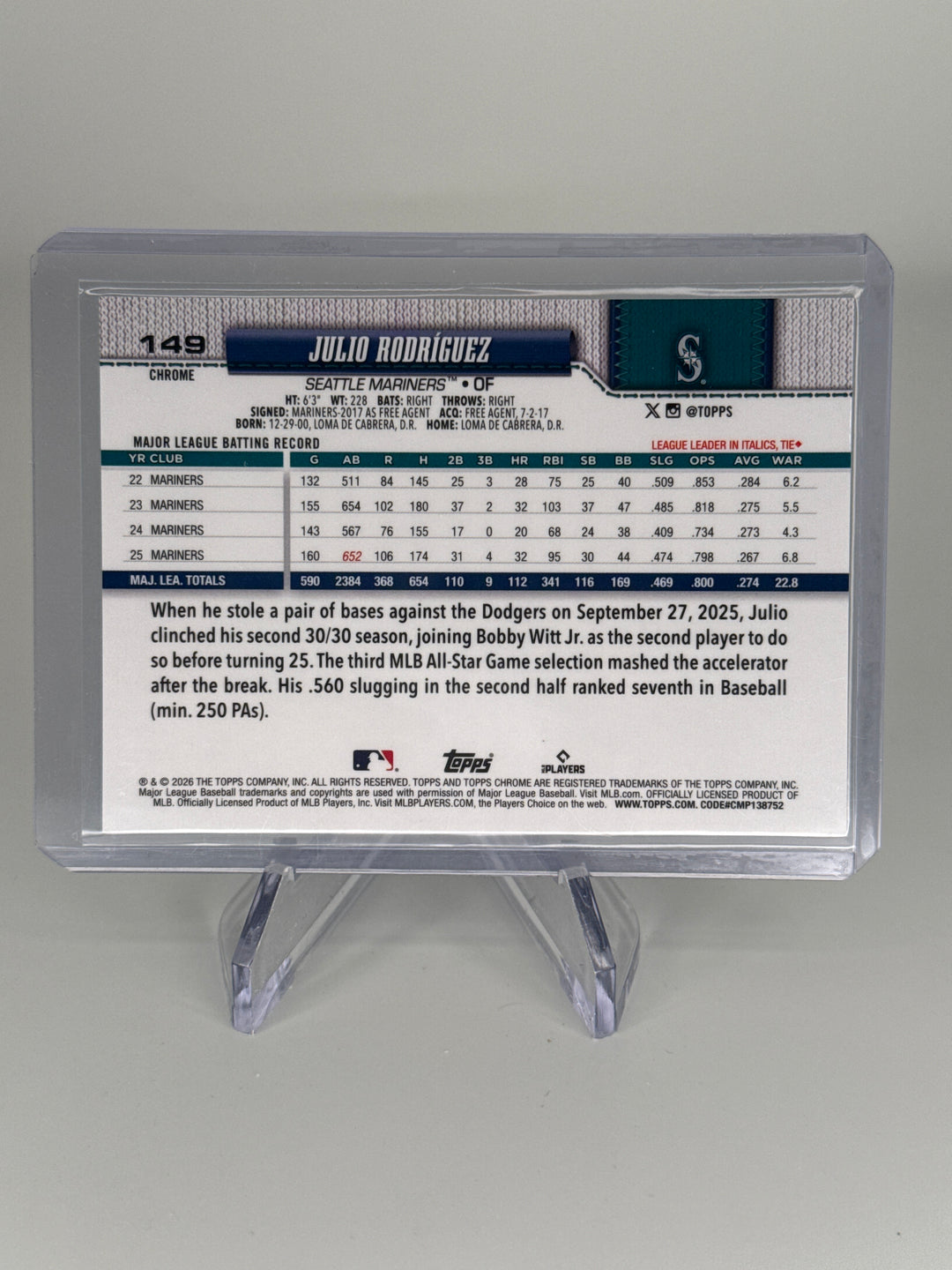 Julio Rodriguez 2026 Topps Chrome Image Variation Green Refractor, 07/99