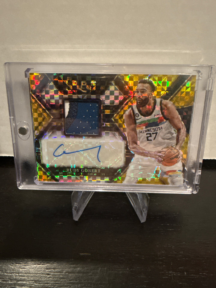Rudy Gobert 2022 Panini Select Gold Refractor Patch Auto, 09/10