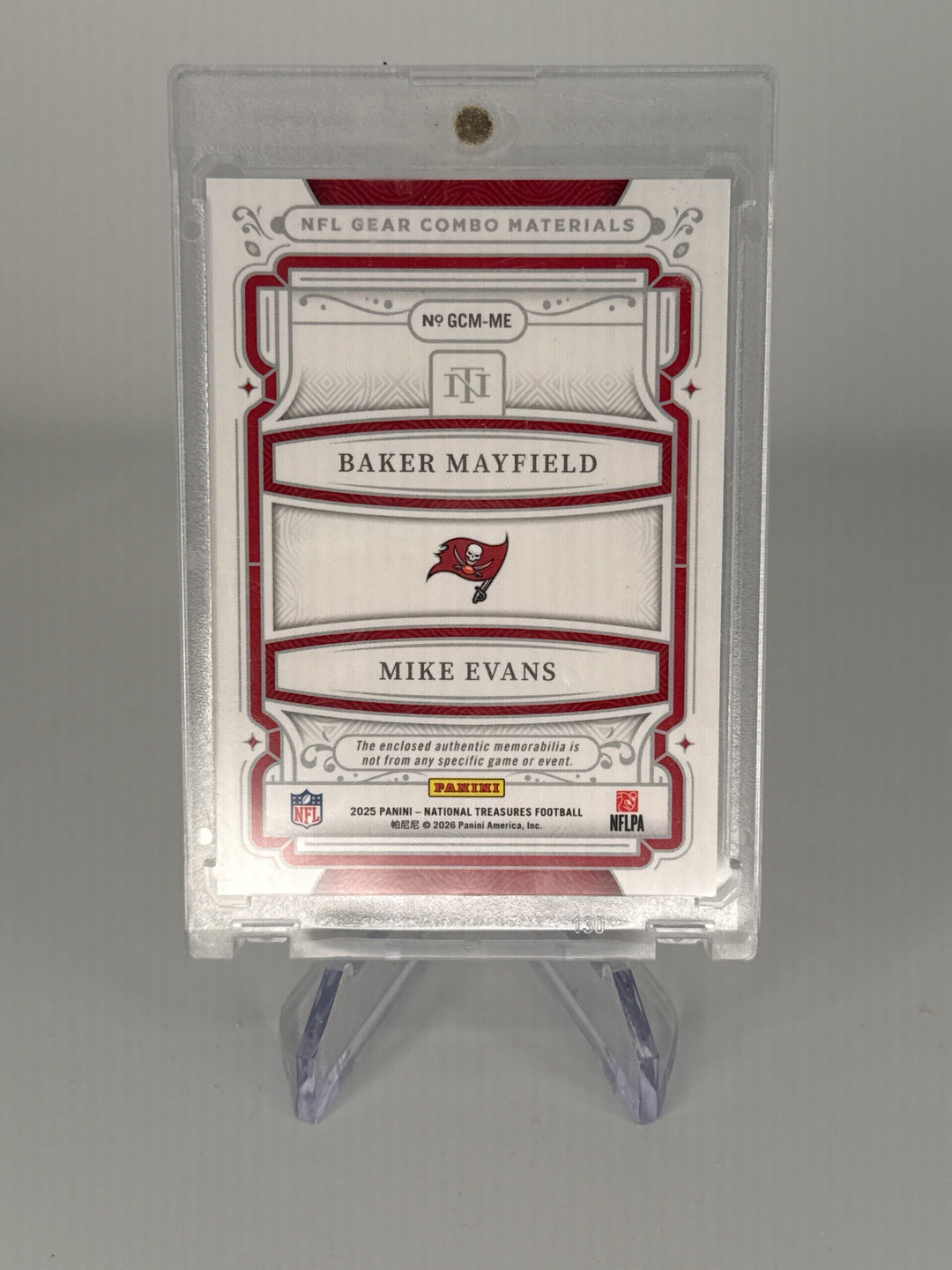 Baker Mayfield/Mike Evans 2025 Panini National Treasures NFL Gear Materials Dual Relic, 77/99