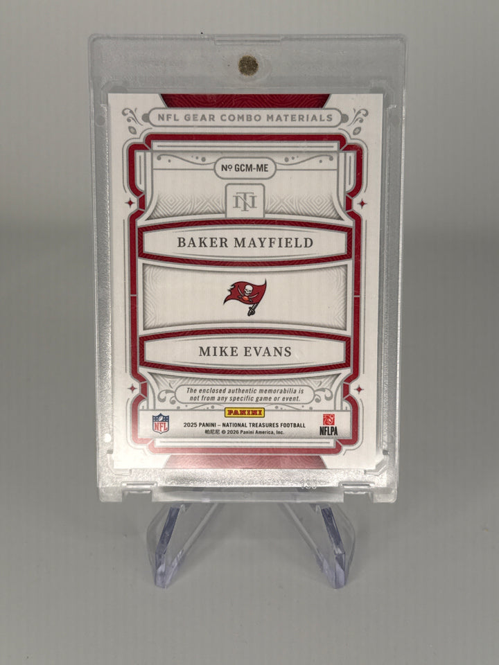 Baker Mayfield/Mike Evans 2025 Panini National Treasures NFL Gear Materials Dual Relic, 77/99