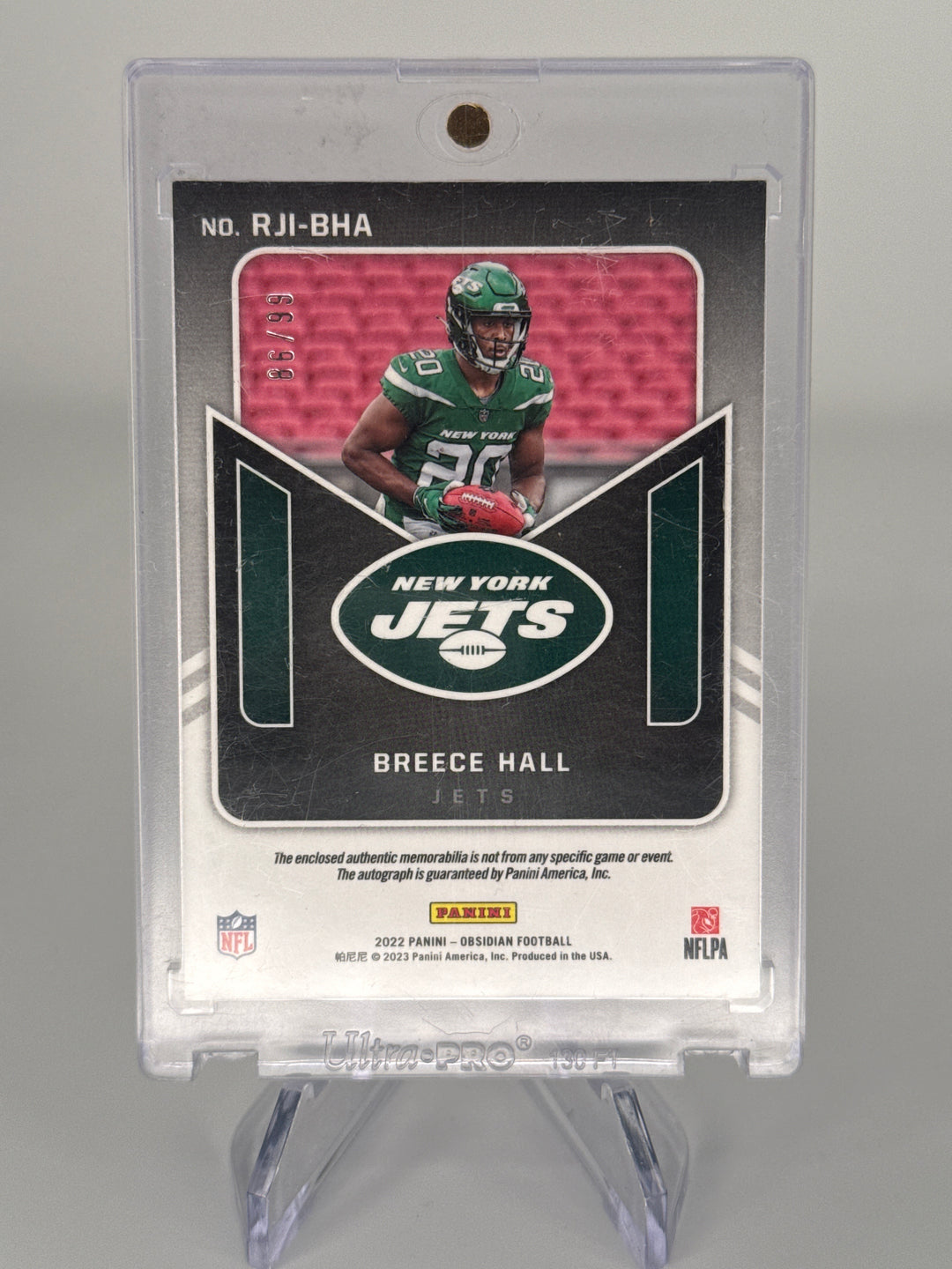 Breece Hall 2022 Panini Obsidian Rookie Dual Patch Auto, 86/99