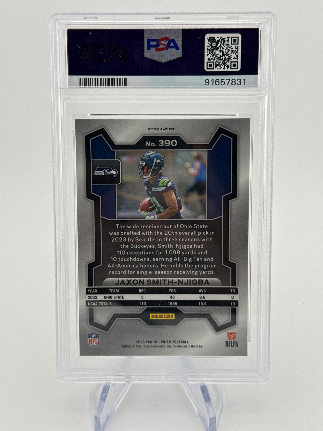 Jaxon Smith Njigba 2023 Panini Prizm Silver Prizm Rookie, PSA 10 Gem Mint