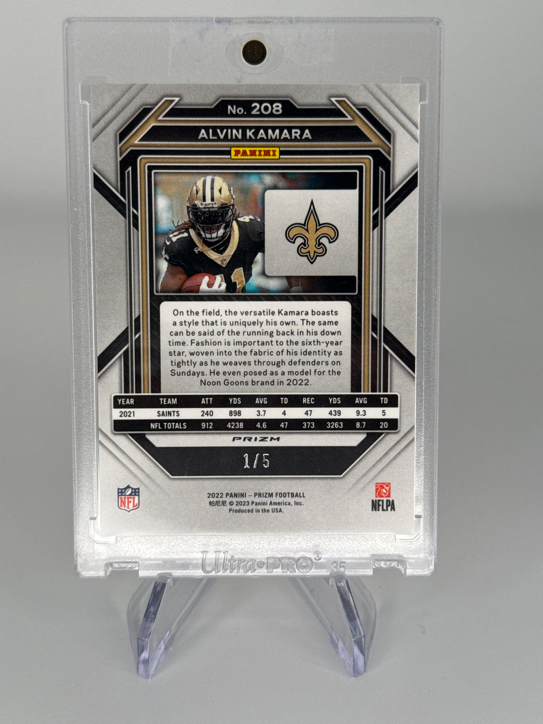 Alvin Kamara 2022 Panini Prizm Gold Vinyl Prizm, 1/5