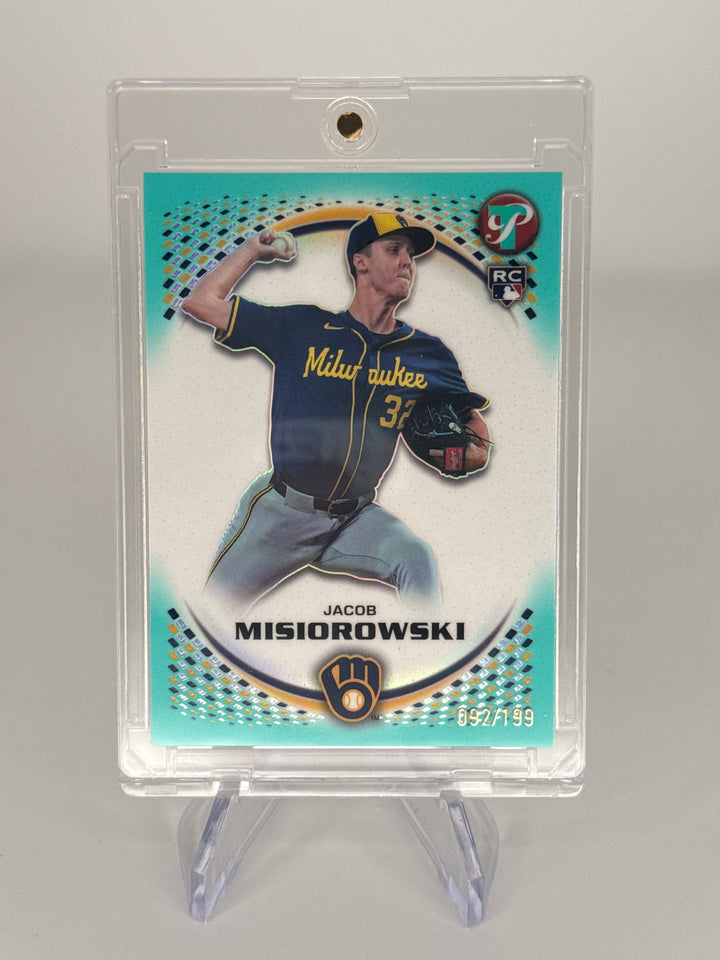 Jacob Misiorowski 2026 Topps Pristine Aqua Refractor Rookie, 092/199