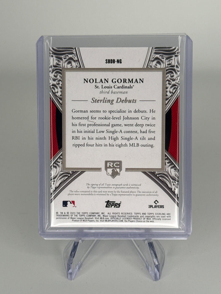 Nolan Gorman 2023 Topps Sterling Rookie Dual Patch Auto, 12/25