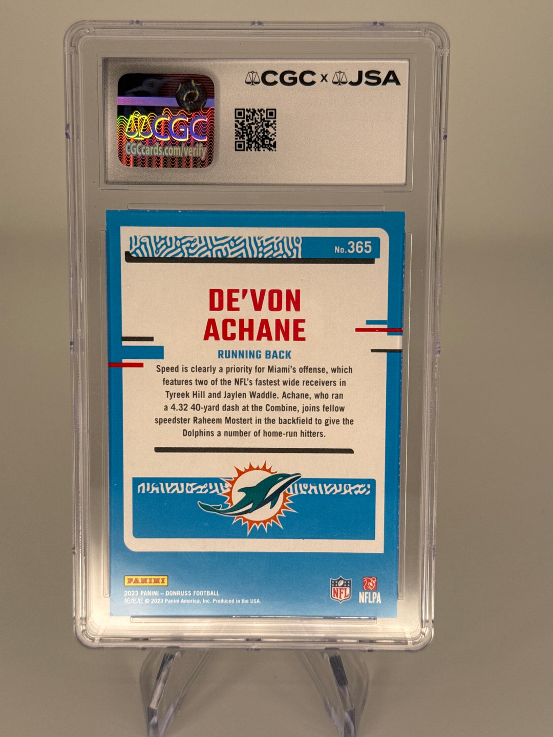 De'Von Achane 2023 Donruss CGC/JSA Authentic Auto