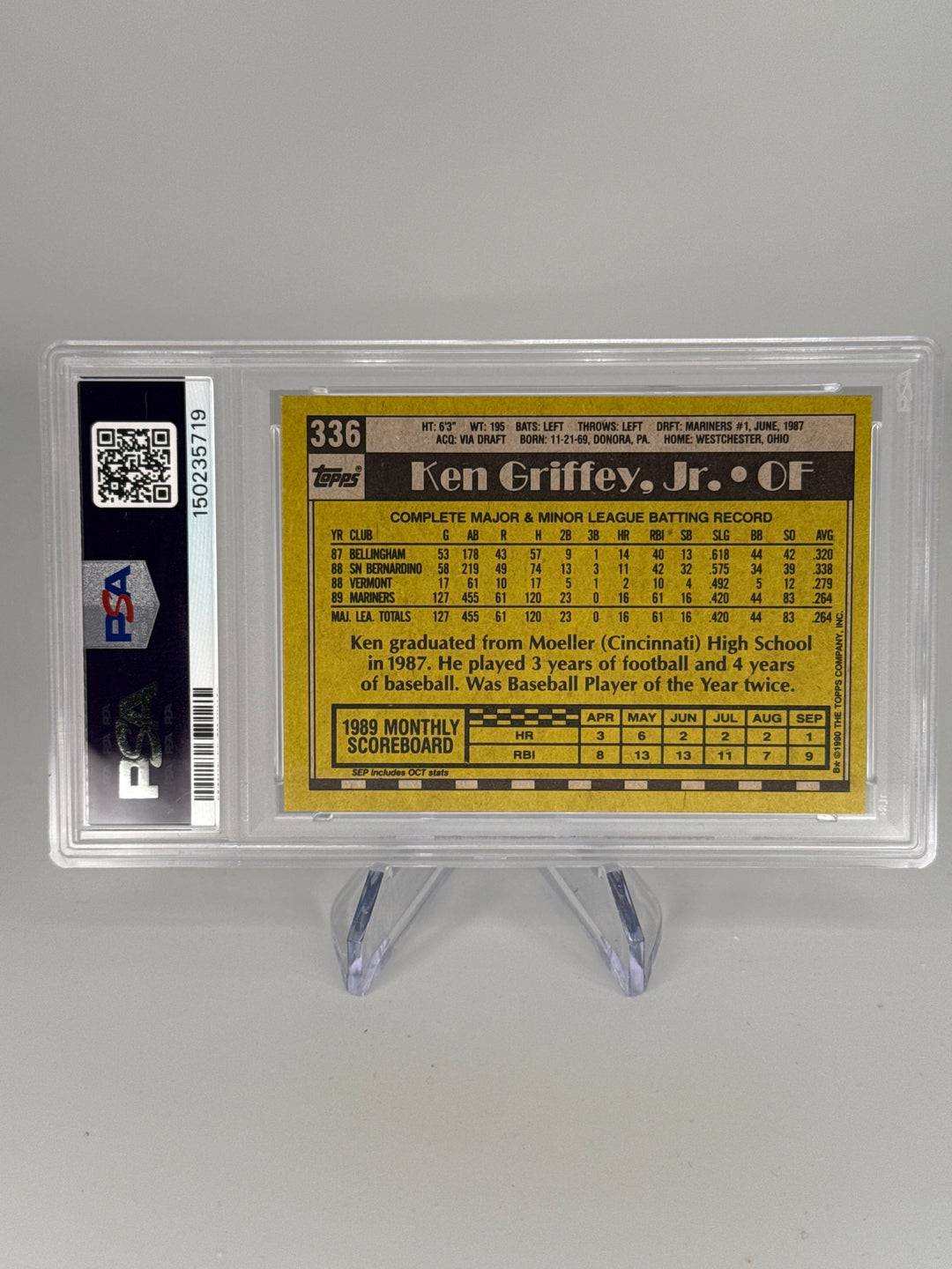 Ken Griffey Jr 1990 Topps Rookie Cup, PSA 9 Mint