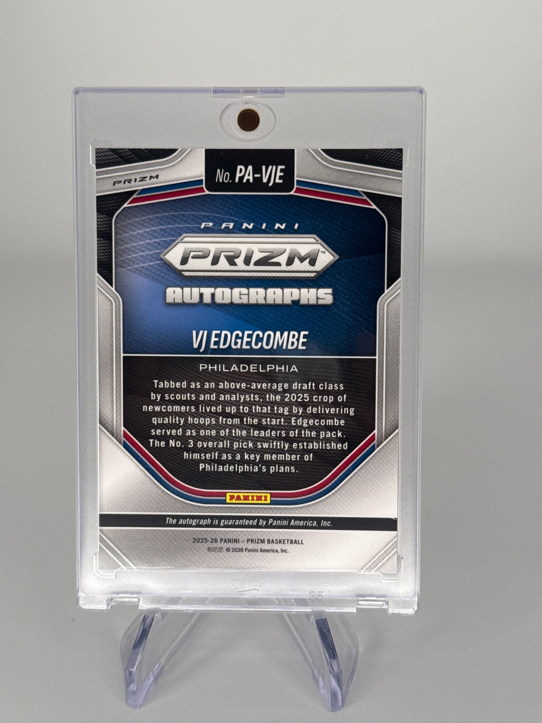 VJ Edgecombe 2025-2026 Panini Prizm Rookie Hyper Prizm Auto