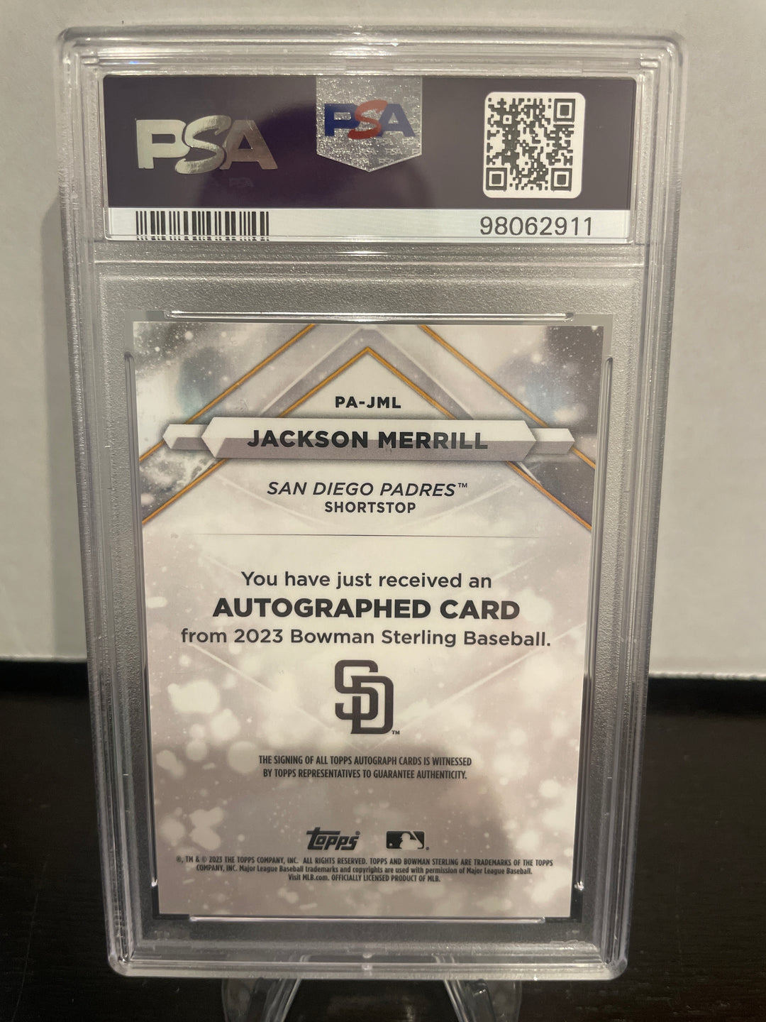Jackson Merrill 2023 Bowman Sterling Prospect Auto, PSA 10 Gem Mint