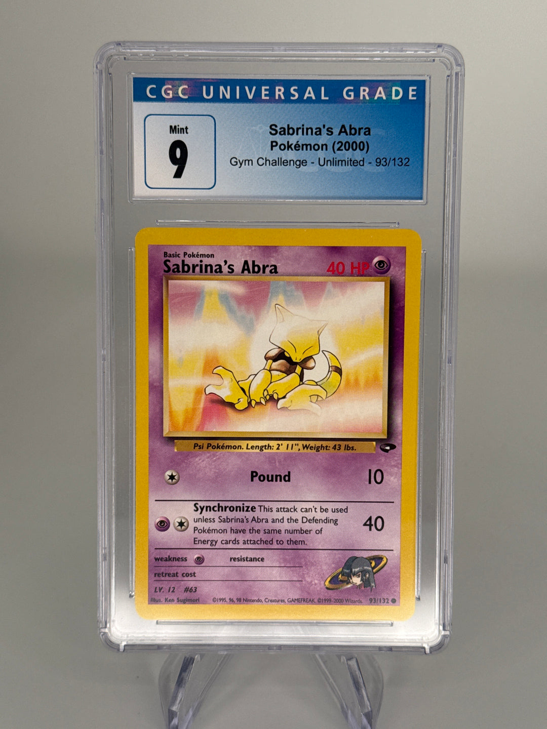 Pokemon TCG 2000 Sabriana's Abra Gym Challenge Unlimited, 93/132, CGC 9 Mint
