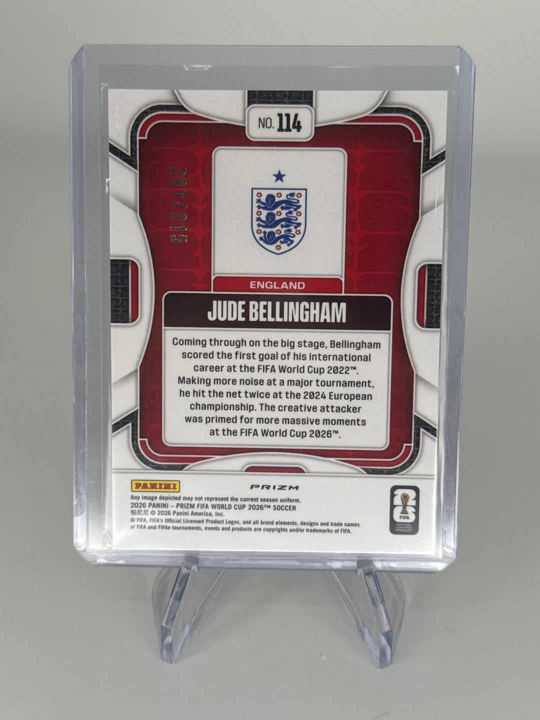 Jude Bellingham 2026 Panini Prizm World Cup Orange Shimmer Prizm, 297/315