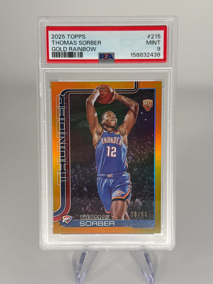 Thomas Sorber 2025 Topps Basketball Flagship Gold Rainbow Rookie, 39/50, PSA 9 Mint