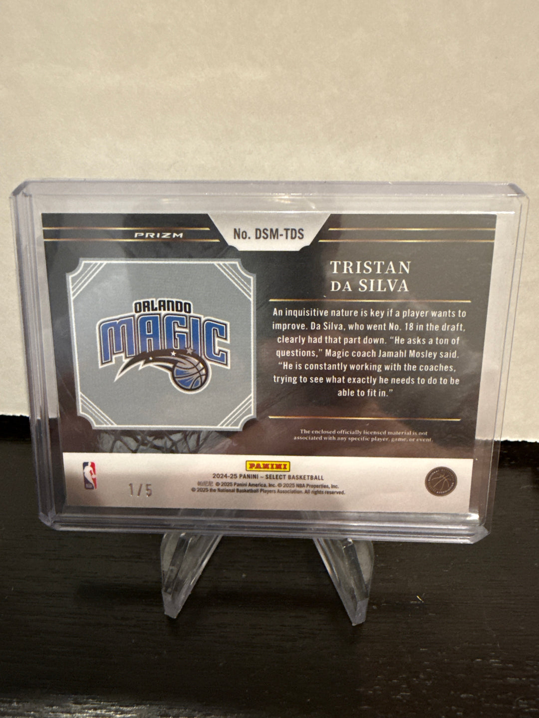 Tristan Da Silva 2024-2025 Panini Select Rookie Relic Green, 1/5